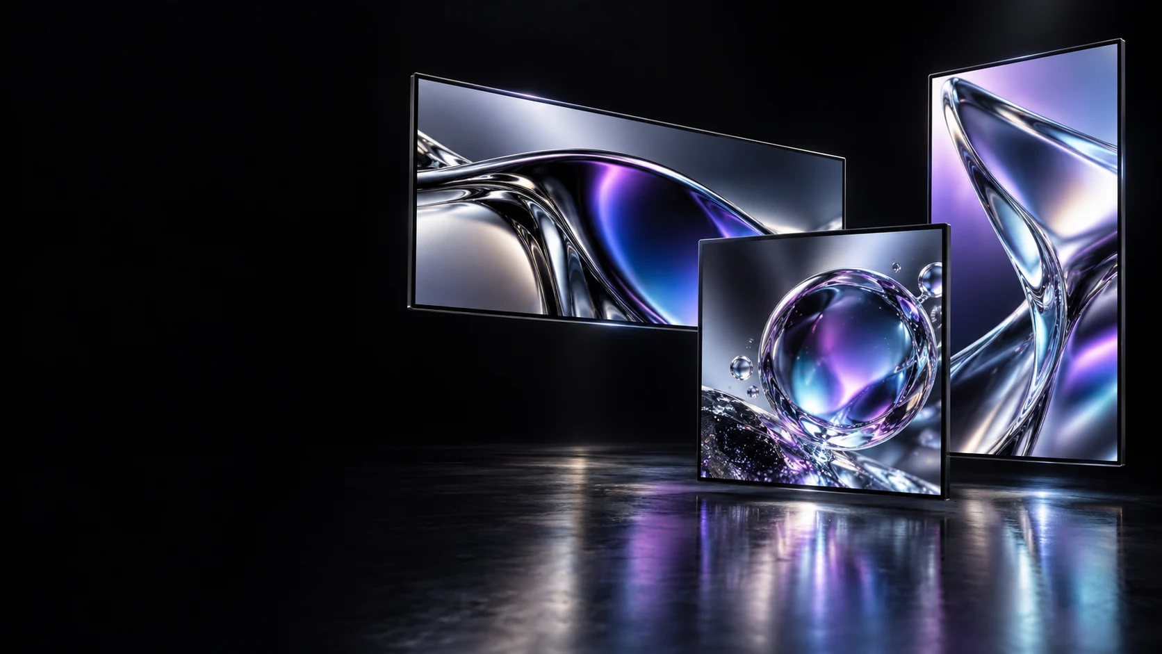 Illustrative digital campaign layouts on iridescent display panels