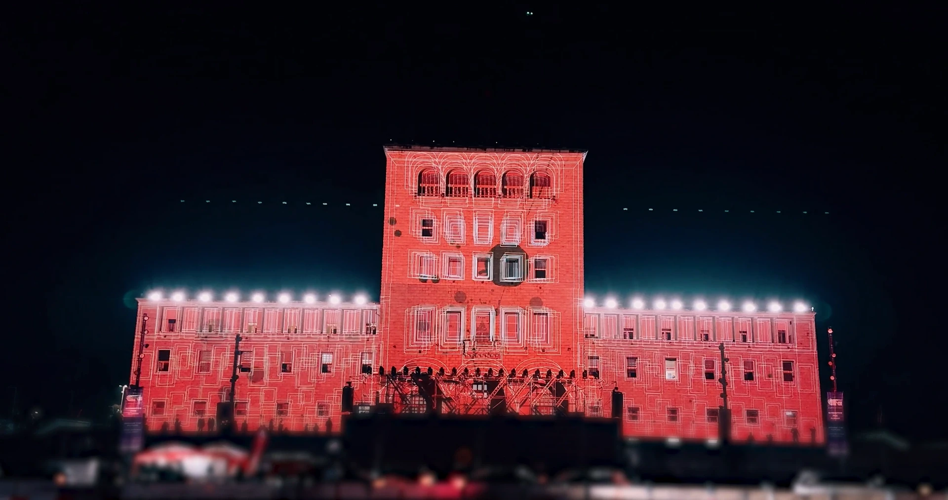Tirana University — automotive mapping — Red façade transformation
